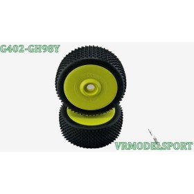 Pneus Mini spike yellow montés collés sur jantes jaunes 24mm SCHUMACHER